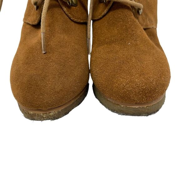 Steve Madden Suede Tangoo Lace-Up Wedge Ankle Bootie Women's 8 Cognac Brown - Picture 3 of 10